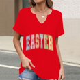 thumbnail image 2 of Corto para las Mujeres Casual Verano 2025 Pascua Impresión V-Cuello Camiseta, Ligero 95% Poliéster 5% Spandex Top para Toda la Temporada Hogar Y Diario, 2 of 7
