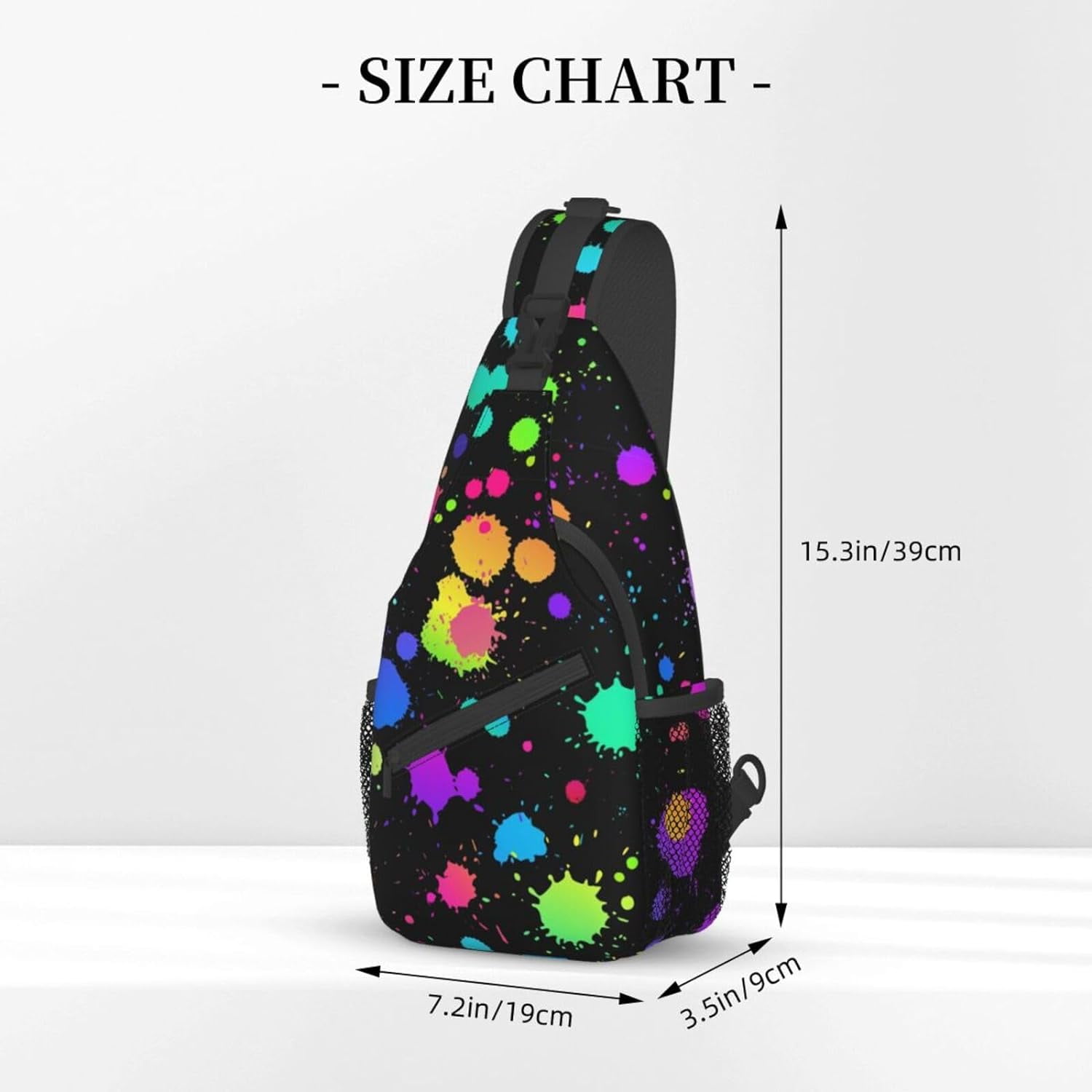 Glow in Dark Splatter Neon Rainbow Pattern Sling Bag Crossbody Hiking Travel Chest Bags Backpack Shoulder Daypack for Women Men