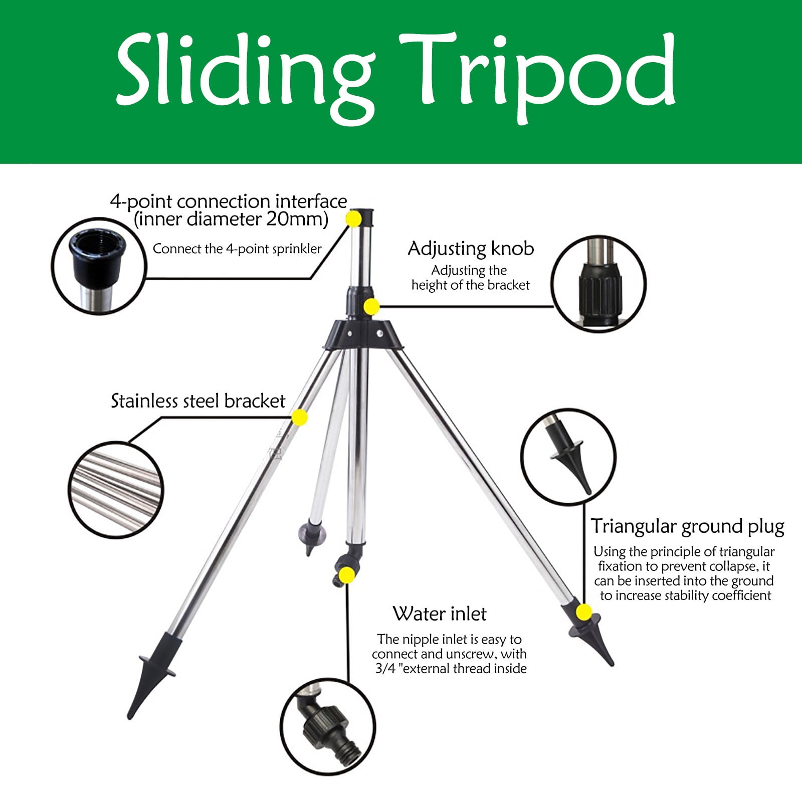 Rotating Tripod Sprinkler,360° Degree Automatic Rotating Irrigation Stand,Automatic Rotating Watering System,Telescoping Tripod Sprinkler for Large Area,Yard,Garden,Lawn