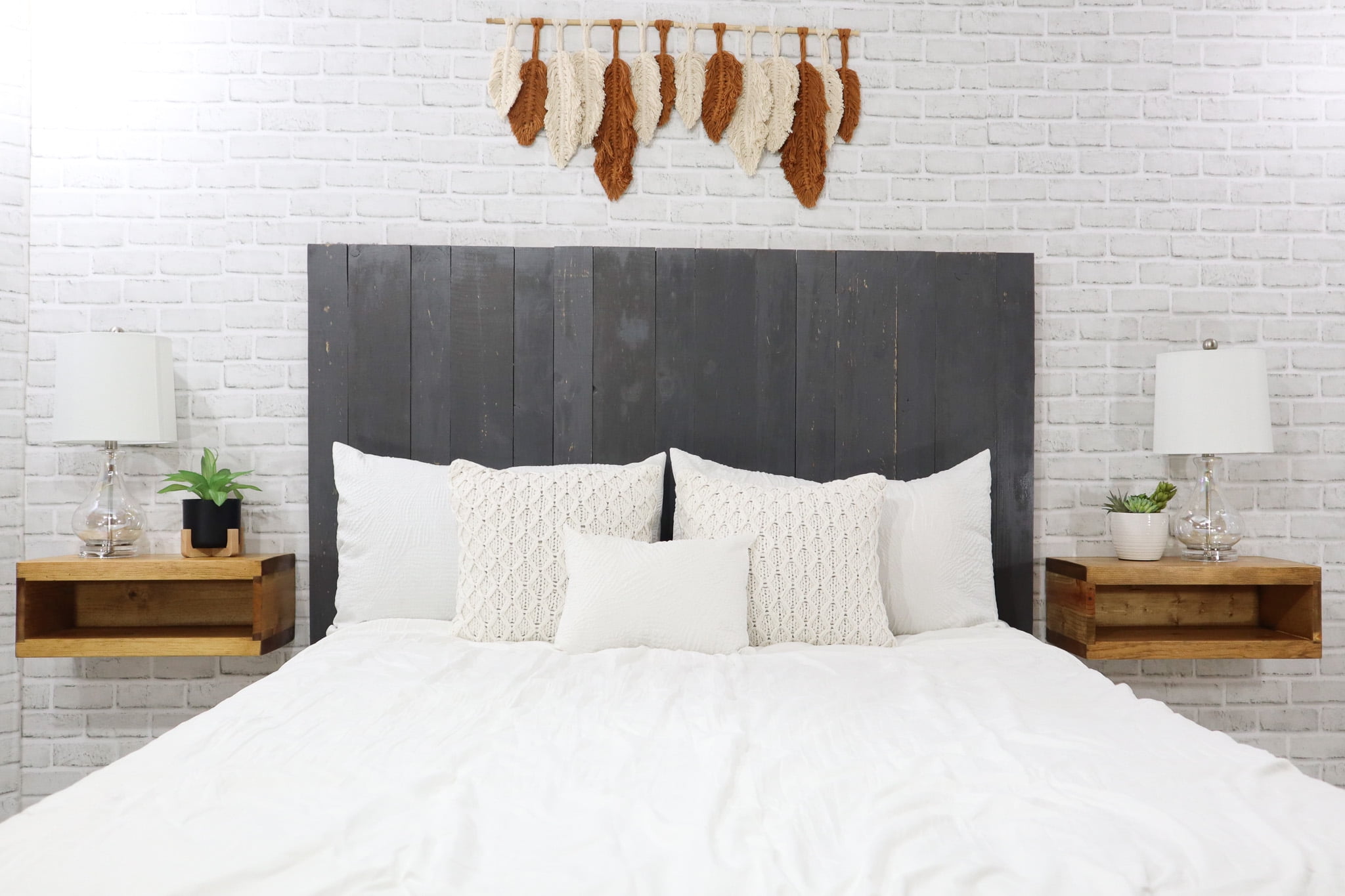 Barn Walls Gray Headboard, Rustic Design Weathered, Solid Wood Headboard, Floating Panels, Wall Mount, Adjustable Height, Easy Assembly, Full Size