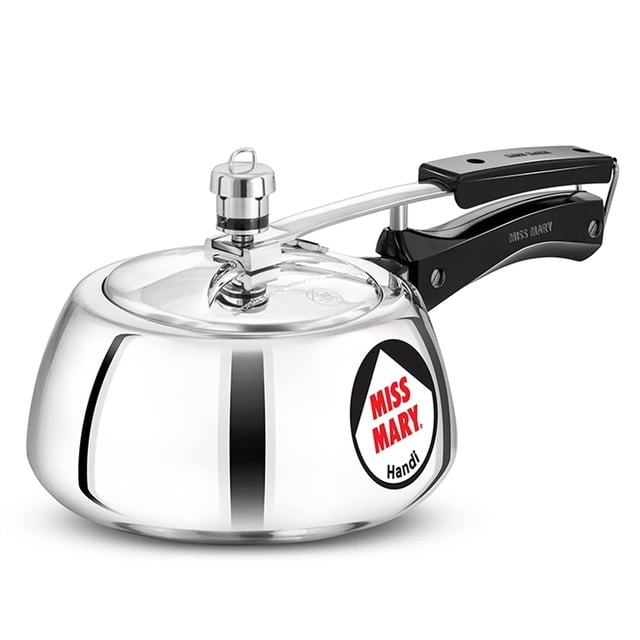 Miss Mary Aluminium Handi Pressure Cooker, Small Inner Lid Cooker 2 Liters, Silver (MMH20) | For 2 Or 3 Persons