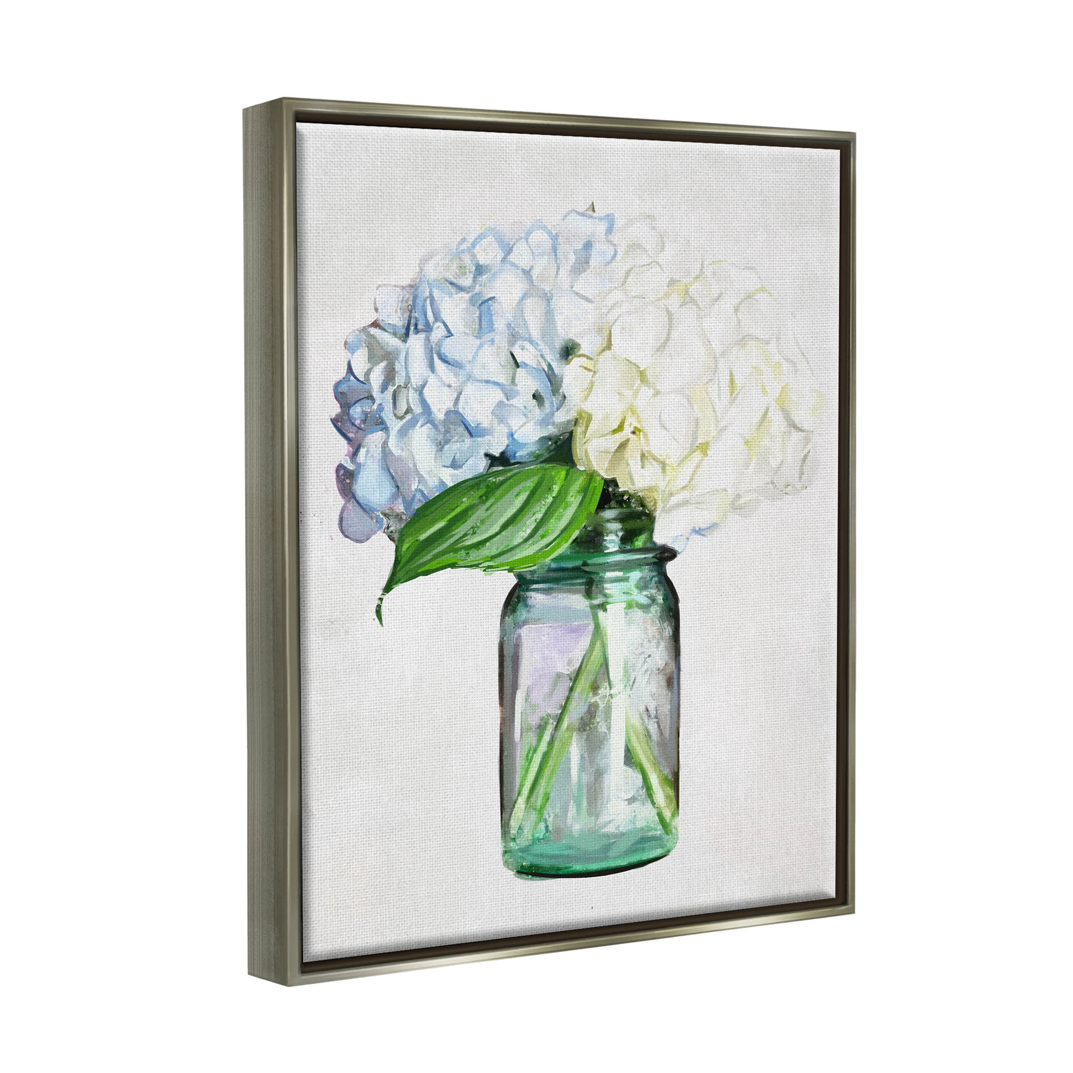 Country Jar Hydrangea Bouquet Botanical & Floral Graphic Art Luster Gray Framed Art Print Wall Art