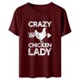 thumbnail image 1 of ICHUANYI Clearance Womens Work Tops Short Sleeve Out Blouse Farmer Funny Letter Print Shirt T-Shirt Tops(Wine, S) ICHUANYI WER2023081207190, 1 of 6