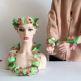thumbnail image 3 of 1 juego de collares hawaianos, diadema de flores, pulseras de leis hawaianos, suministros para fiestas hawaianas, 3 of 7