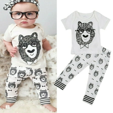 

2PCS Newborn Baby Boys Short Sleeve T-shirt Tops Romper+Long Pants Outfits Clothes Fit For 0-4Y
