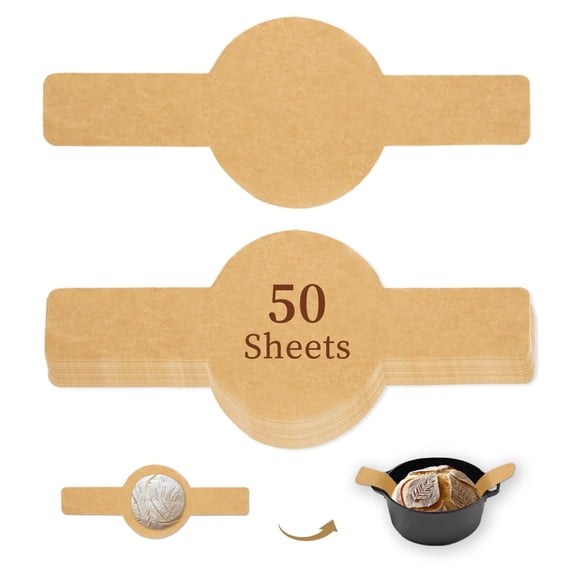 Parchment Bread Sling for Dutch Oven, RAINHOL Disposable Bread Baking Mat with Long Handles, 50 Pcs Unbleached Parchment Paper for Air Fryer, Sourdough Transfer