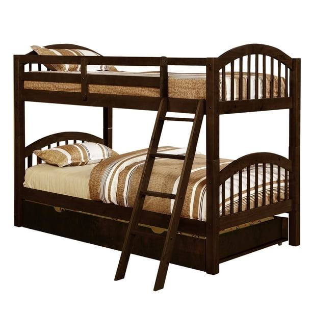 Wooden Twin Over Bunk Bed, Dark Wood Bunk Beds
