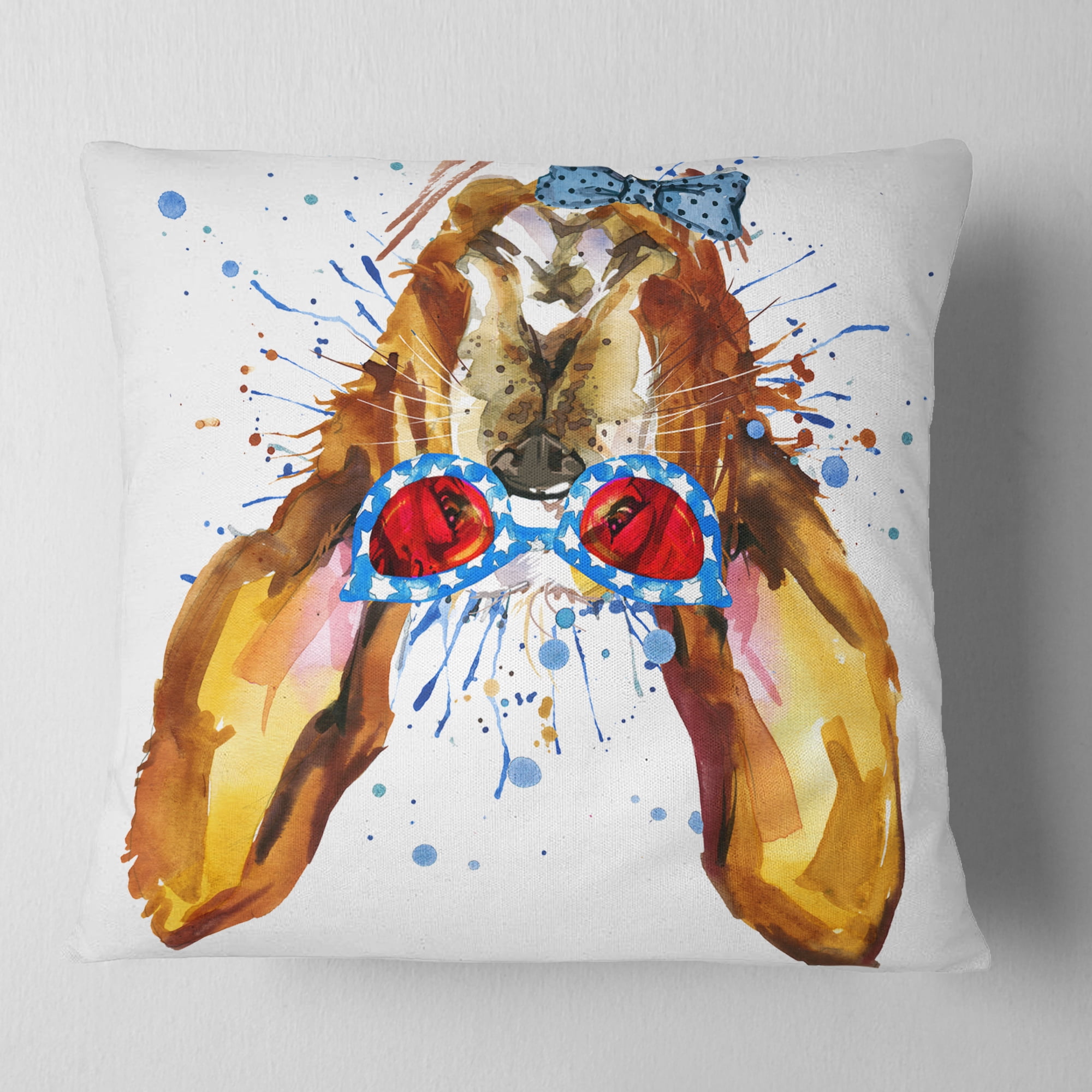 Designart Funny Brown Dog with Glasses - Animal Throw Pillow - 16x16