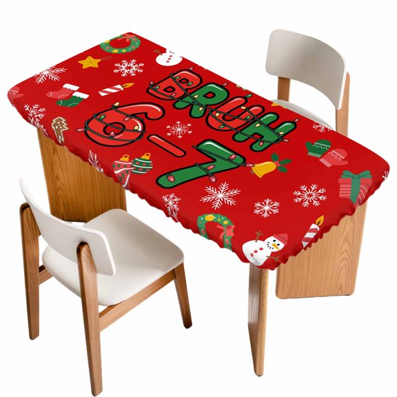 Red Christmas Table Cloths for 4 Foot Rectangle Tables, Xmas Trees Snowmans Snowflakes Gifts Cartoon Patio Waterproof Elastic Fitted Tablecloths, Washable Rectangular Table Cover for Camping