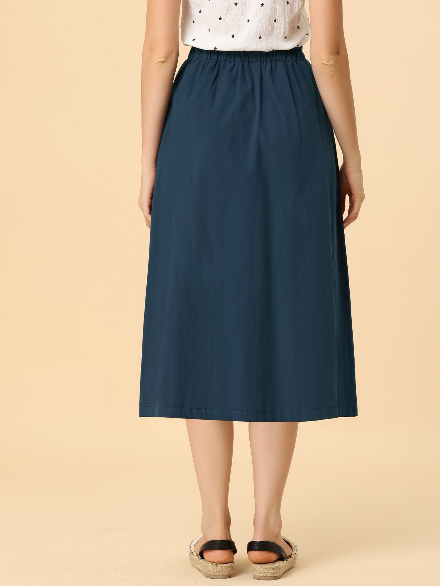 DARING DIVA Women's Cotton A-Line Midi Skirt with Pockets XS Dark Blue