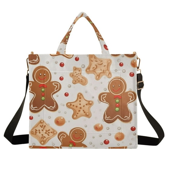Gingerbread Man Cookies Corduroy Tote Bag Handbag Large Messenger Bag Shoulder Crossbody Zipper Bag Purse