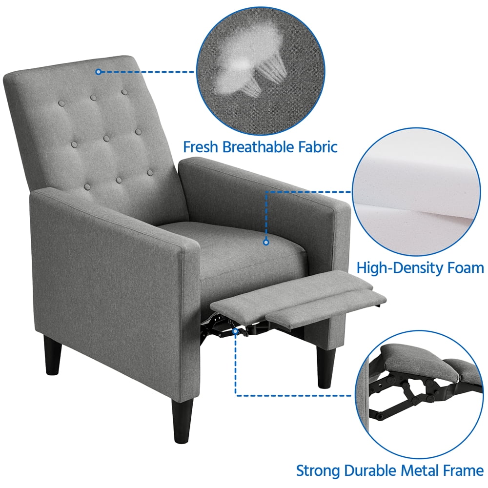 Alden Design Modern Tufted Fabric Push Back Recliner with Pocket Spring, Gray