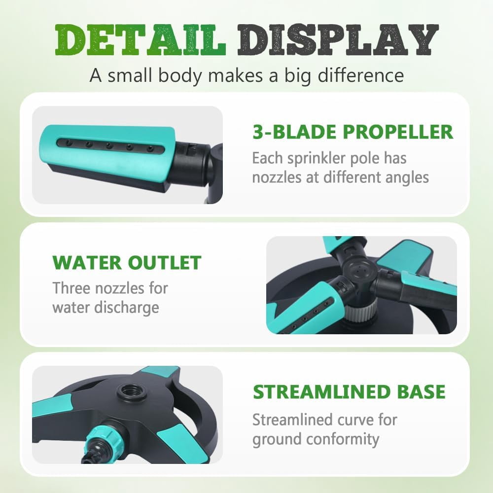 2026 New Rotating Lawn Sprinkler for Yard, 360° Automatic Water Sprinkler for Large Area Coverage, Heavy Duty 3-Arm Garden Sprinkler with Adjustable Spray Patterns, Perfect for Lawns, Gardens and Out