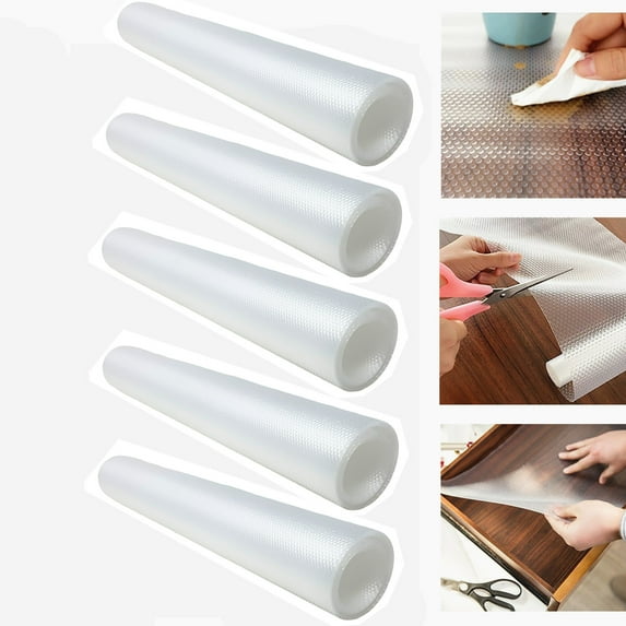 Pack of 5 EVA Shelf Drawer Liner 59 Inch x 12 Inch Non-Slip Mat, Waterproof, Clear
