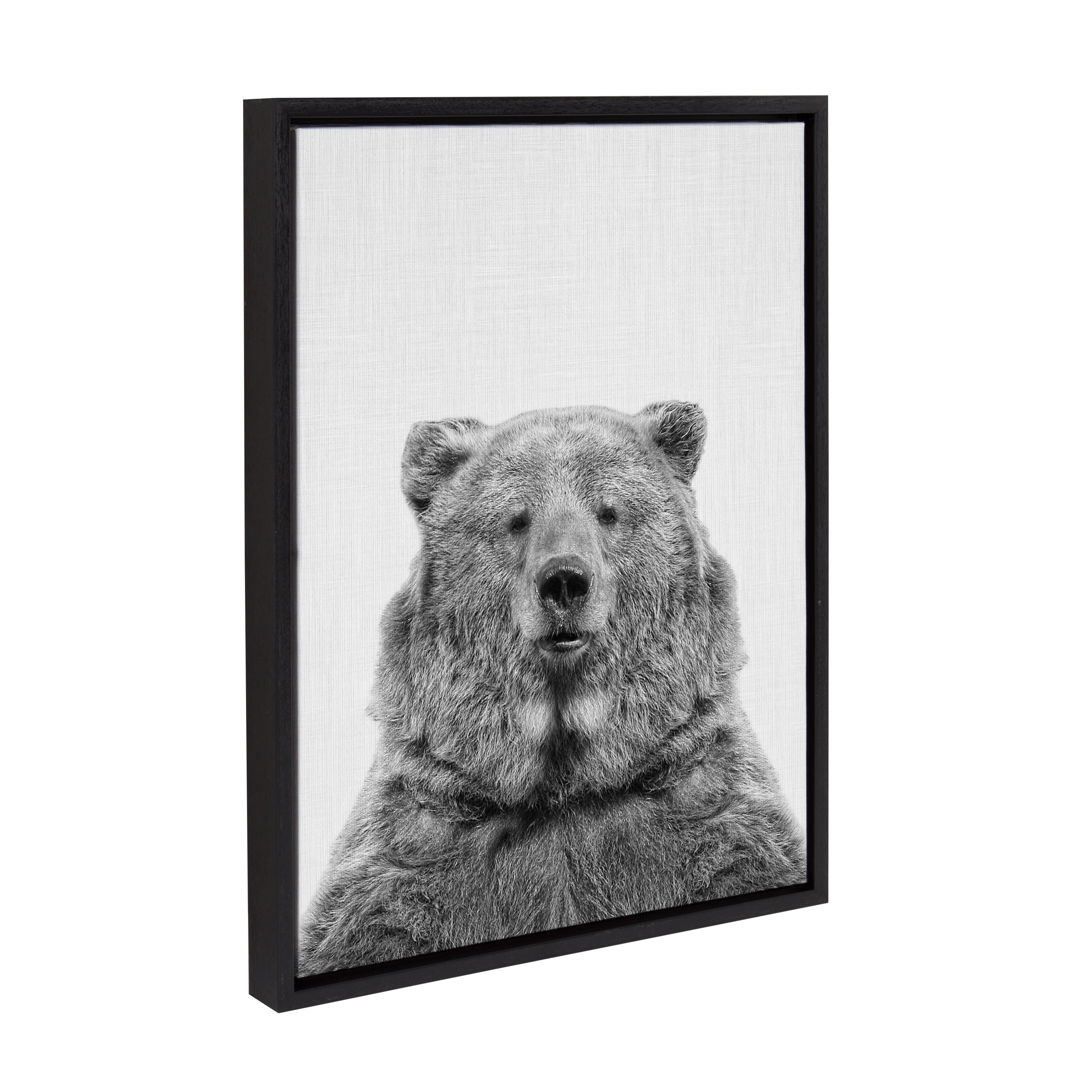Kate and Laurel Sylvie Bear Animal Print Black and White Portrait Framed Canvas Wall Art by Simon Te Tai, 18x24 Black