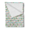 thumbnail image 2 of Hawaiian Soft Flannel Fleece Blanket, Striped Background with Pink Flamingos and Coconut Palm Tree Leaves, Cozy Plush for Indoor and Outdoor Use, 50" x 60", Pale Blue and Multicolor, by Ambesonne, 2 of 5