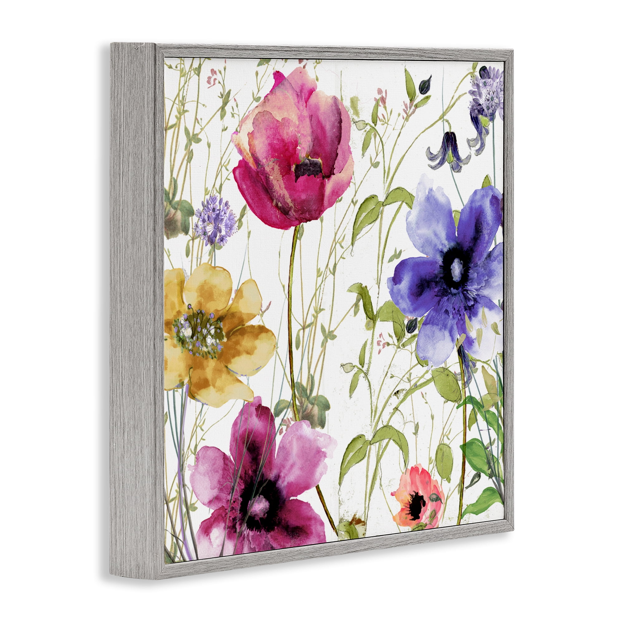 Botanical Spring Garden Blooms Gray Framed Giclee Art, design by Sasha