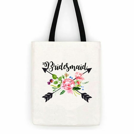Round Trip Bag - Bridesmaid Floral Arrows Wedding Cotton Canvas Tote Bag School Day Trip Bag