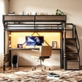 thumbnail image 6 of Bellemave Twin Loft Bed with Desk, Metal Loft Bed with Storage & Wardrobe, High Loft Bed with LED Lights & Charaging Station, Heavy Duty Metal Frame with Pegboard & Baskets for Teens Adults, Black, 6 of 13