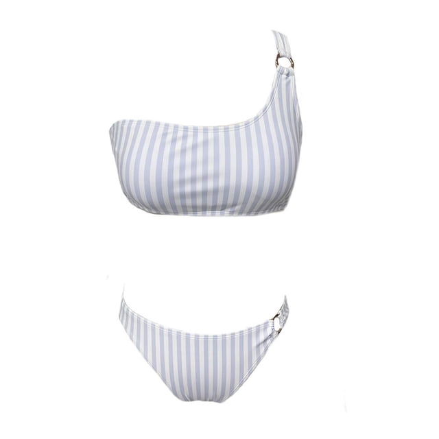 Traje de Baño Ocean Pacific para Mujer Bikini y Top un Tirante con Argolla, Estampado a Rayas Azul Talla EG 2 Piezas