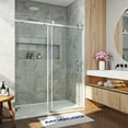 thumbnail image 3 of MCOCOD 57 to 60 in. W x 76 in. H Frameless Shower Door, 3/8" (10 mm) Clear Tempered Glass, Single Sliding Alcove Shower Doors with Handle, Brushed Nickel Finish, 3 of 11