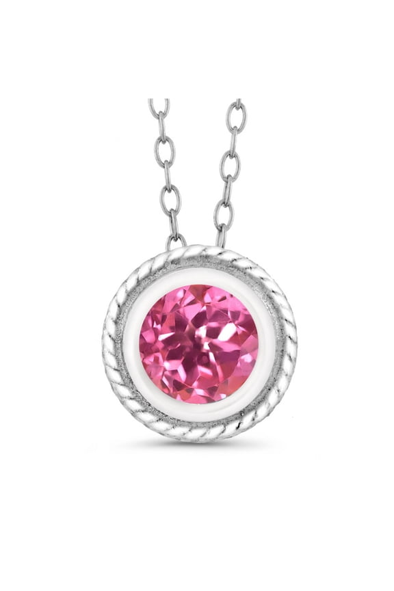 1.00 Ct Round Shape Pink Mystic Topaz Sterling Silver Pendant