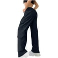 thumbnail image 3 of DuoJiaJ Women's Fashionable Casual Solid Color Straight Leg Casual Trousers Women's Lounge Pants Blue L, 3 of 5