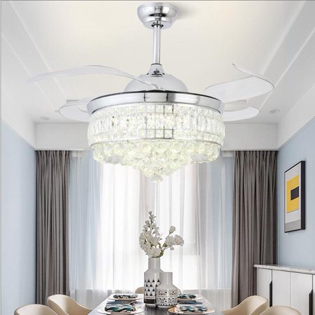 

AFANQI 42 Luxury Crystal Chandelier with Fan Invisible Ceiling Fan Remote 3 Color 3 Speed LED Fandelier Light Fixture for Living Room Bedroom Chorme Finish