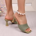 thumbnail image 4 of HomeDM Womens Kitten Low Heels Sandals Dressy Square Open Toe Slip On Comfortable Mules Sandals for Wedding Party Casual, Green Size 7.5, 4 of 9