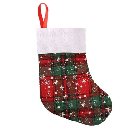 

Heiheiup Christmas Stockings Gift Bag Candy Sock Bags Snowflake Socks Plaid Burlap Holder Tree Decor Acrylic Beads Garland Chandelier
