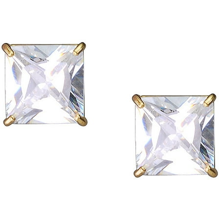 7mm Square CZ 10kt Yellow Gold Stud Earrings
