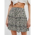 thumbnail image 3 of jinghuiyue Womens Ruffle Mini Skirt High Waisted Floral Print A-Line Casual Flowy Tiered Summer Skirts L, 3 of 7
