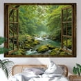 thumbnail image 4 of Window Forest Tapestry Green Nature Jungle Wall Tapestry for Bedroom Aesthetic Rainforest Stream Outdoor Landscape Small Tapestries Wall Hanging for Dorm Living Room Decor 60x 50 Inch, 4 of 7