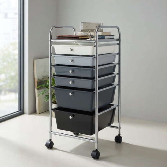 Yardi Yard 6 Drawers Rolling Storage Cart Organizer-Mixed Black, Storage Cart, Multipurpose Organizer Cart for Home, Office, School