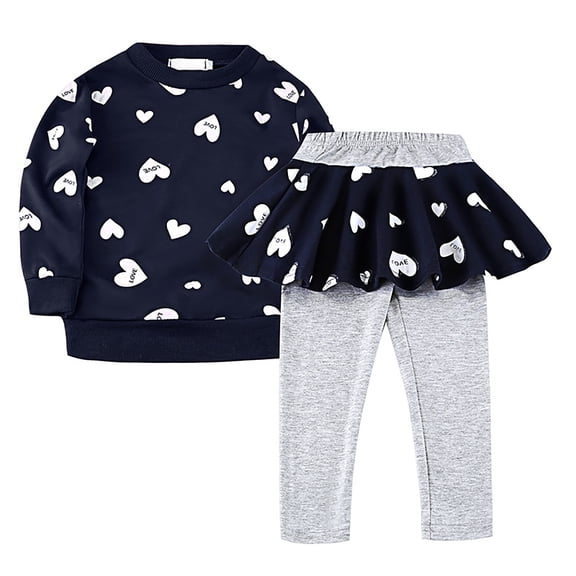 JIAYUE Kids Girls Valentines Day Outfit Sets Heart Print Long Sleeve Crew Neck Pull-On Sweatshirt Pantskirt Snug Warmth For Youth Urban Fanshion Everyday Wear