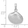thumbnail image 2 of 14k White Gold Solid Textured Polished Finish Medium Size Clam Shell Charm Pendant, 2 of 4