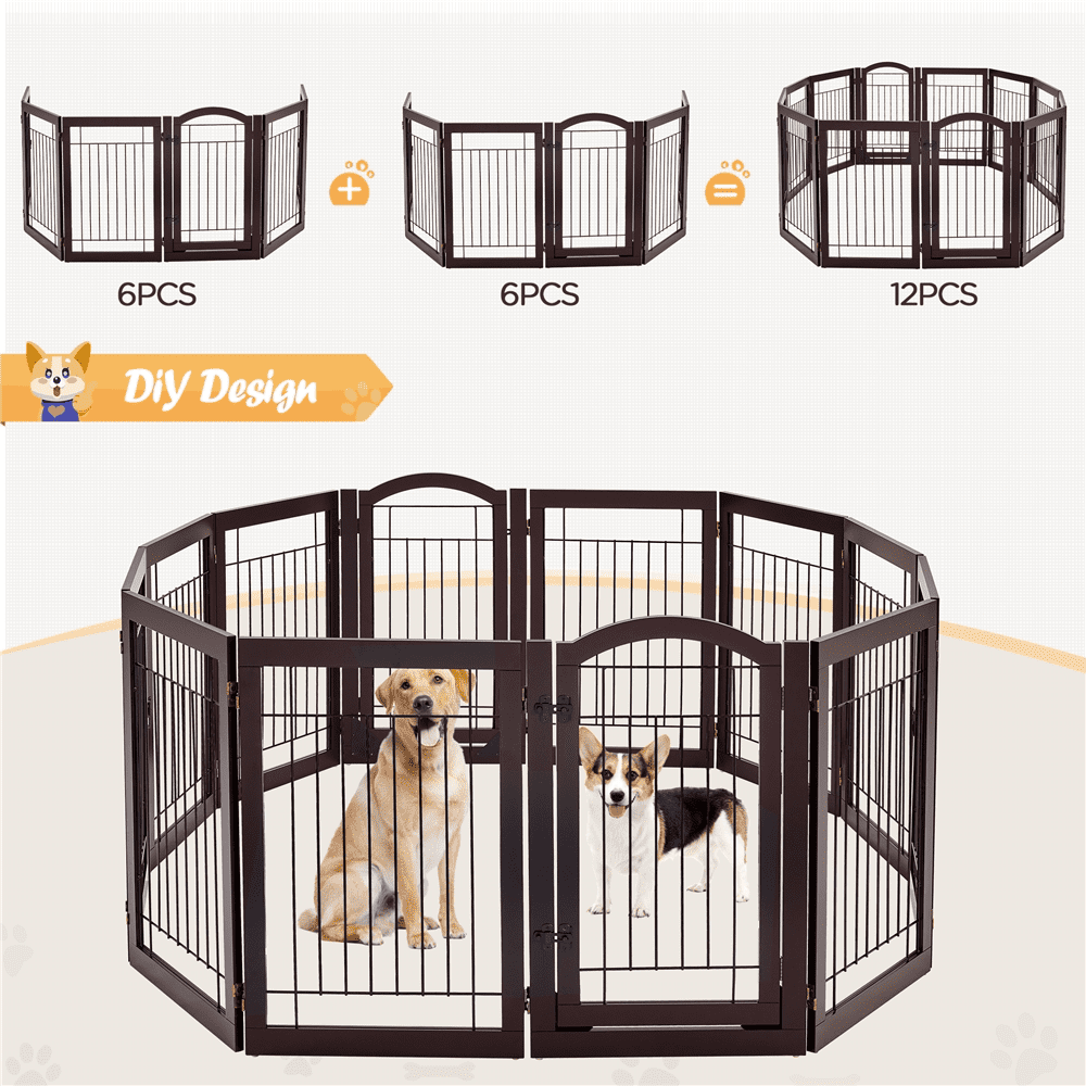 Alden Design 32.5" Tall Foldable Pet Gate with 3 Support Feet, Espresso