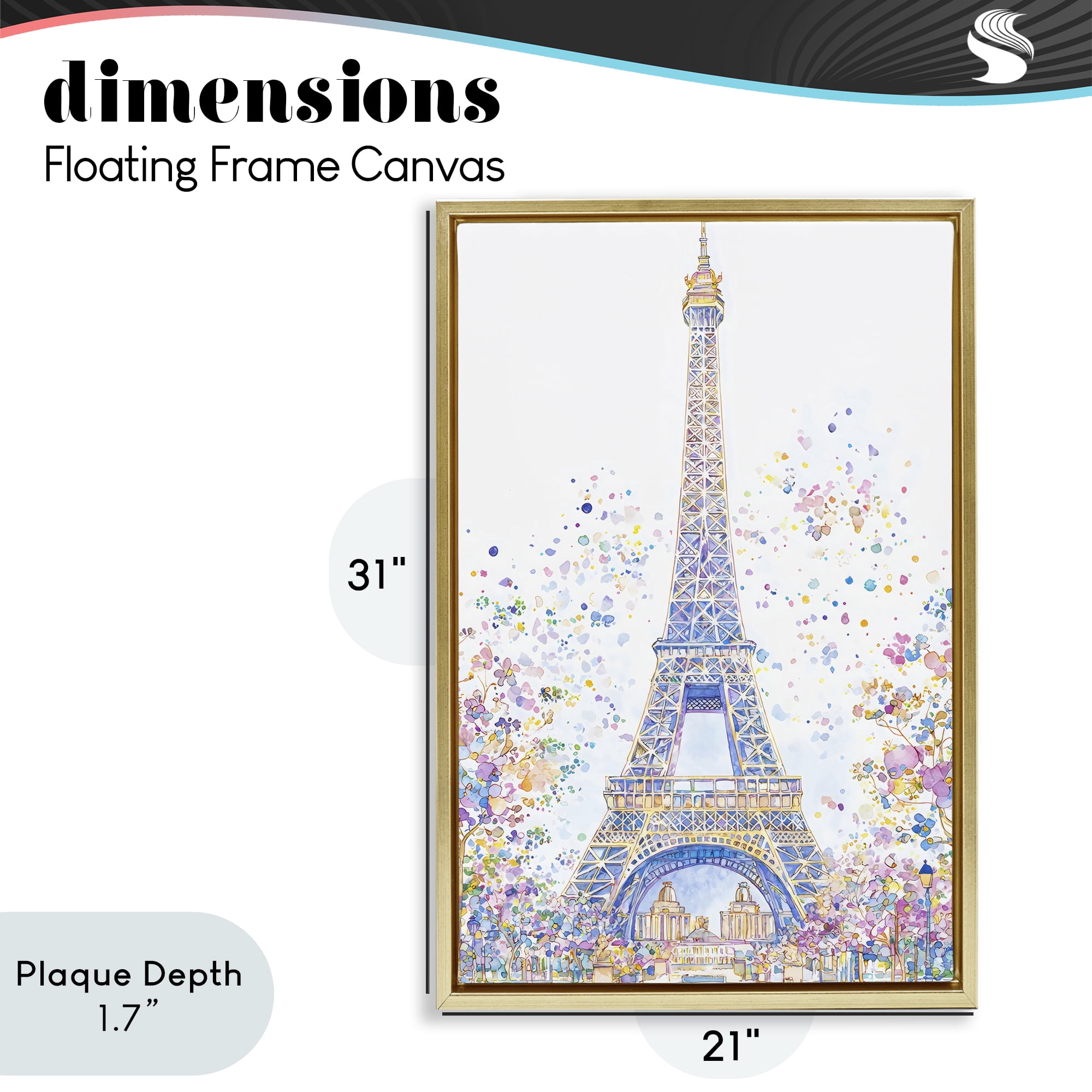 Stupell Industries Colorful Eiffel Tower Gold Framed Floater Canvas Wall Art, design by Creative Studio