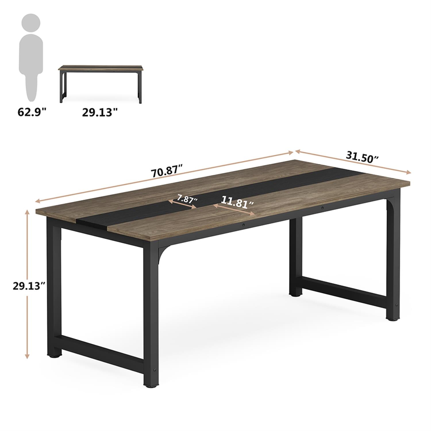Demi Bonn 55" Heavy-Duty Computer Desk, Gaming Desk, Simple Study Work Desk for Home Office, Study, Living Room, Gray