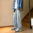 thumbnail image 5 of Pantalones con cremallera para hombre, estilo punk, vaqueros acampanados con corte acampanado para hombre, con aberturas, algodón apilado, tendencia Kpop 2024, moda Xs Harajuku, 5 of 5