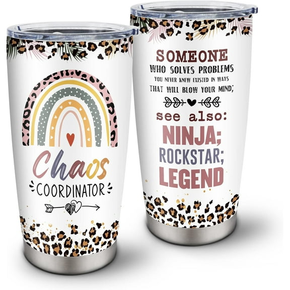 Chaos Coordinator Gifts, Chaos Coordinator Tumbler 20oz, Staff Appreciation Gift Ideas, Thank You Gifts for Teacher, Best Boss Gifts For Women, Unique Birthday Gifts for Women Coworker