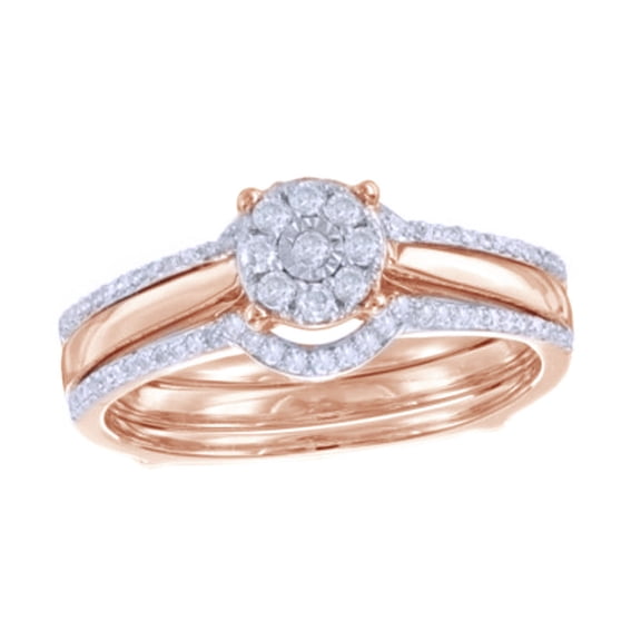 AFFY White Natural Diamond Three-Piece Bridal Set In 10k Rose Gold (0.25 Cttw)