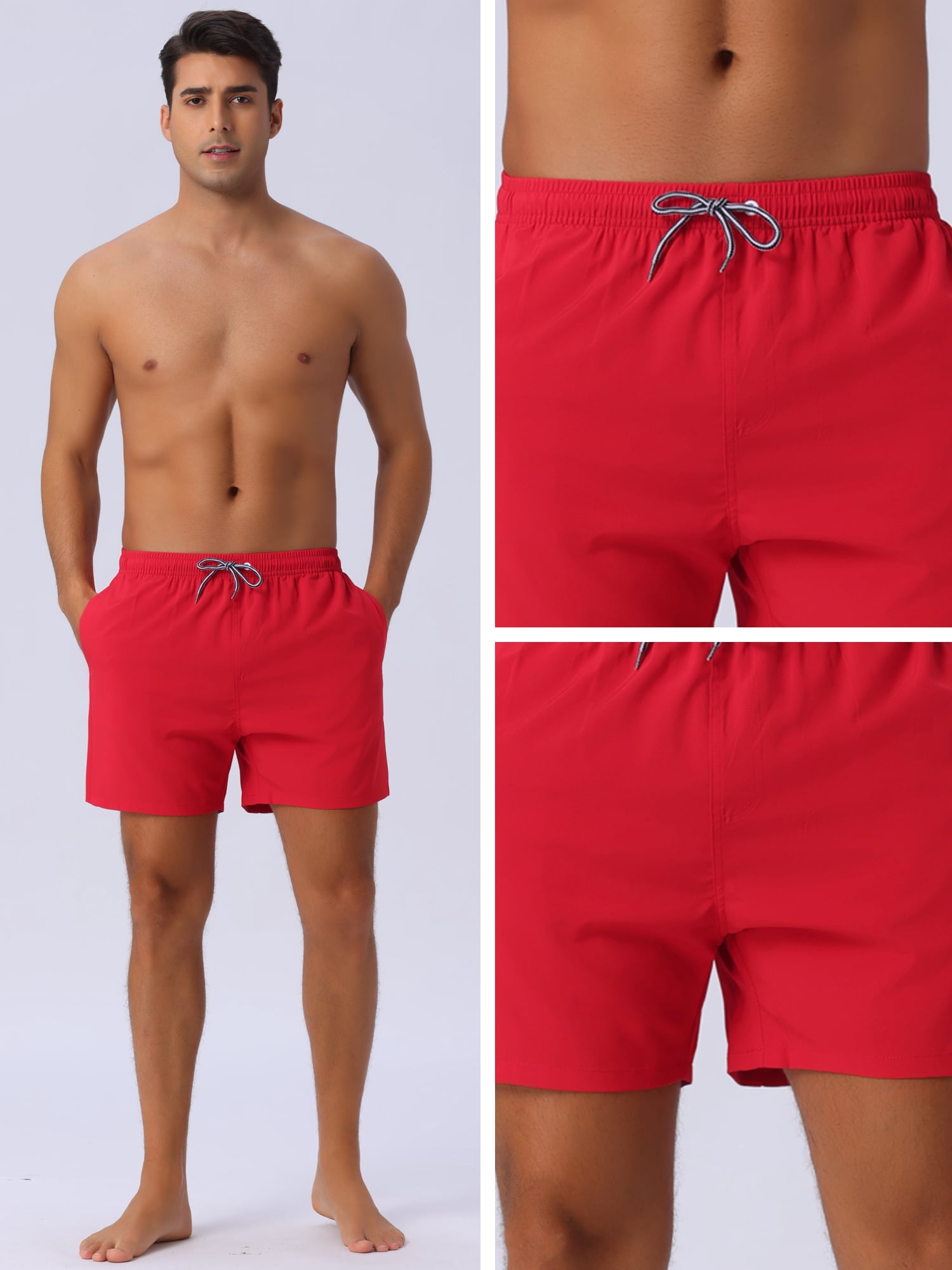 DARING DIVA Men's Drawstring Waist Side Pockets Mesh Lining Beach Swim Trunks 32 Red