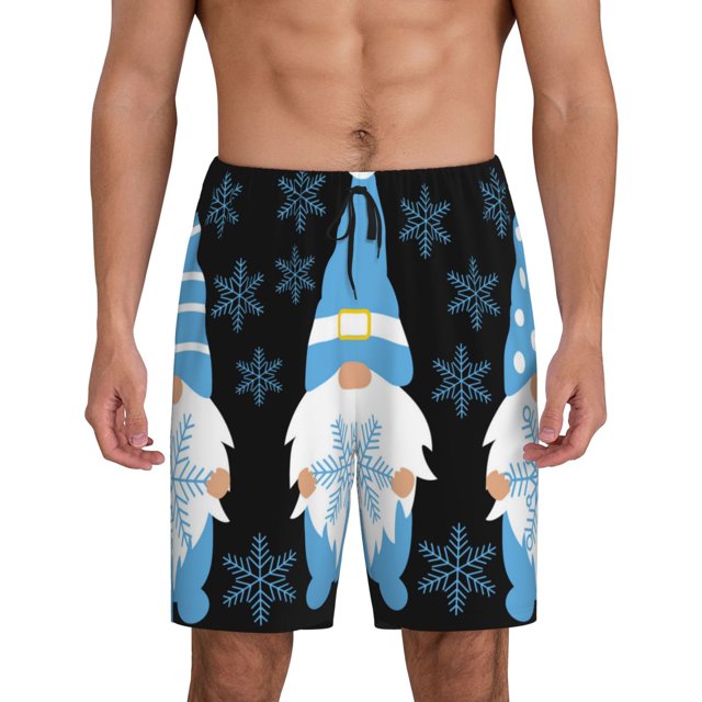 Balery Christmas Gnome Snowflake Pantalones cortos de pijama de punto de algodón para hombre con cinturilla y bolsillos-4X-Large