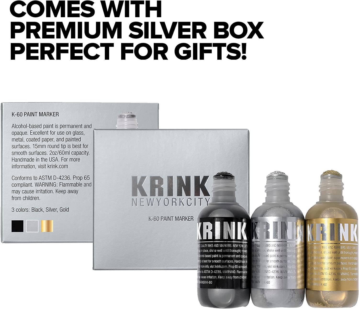 Krink – Set of 3 K-60 Opaque Paint Markers, Metallic Colors