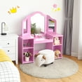 thumbnail image 3 of Costway Vanity Table Set Makeup Dressing Study Table Tri Folding Mirror  Pink, 3 of 10