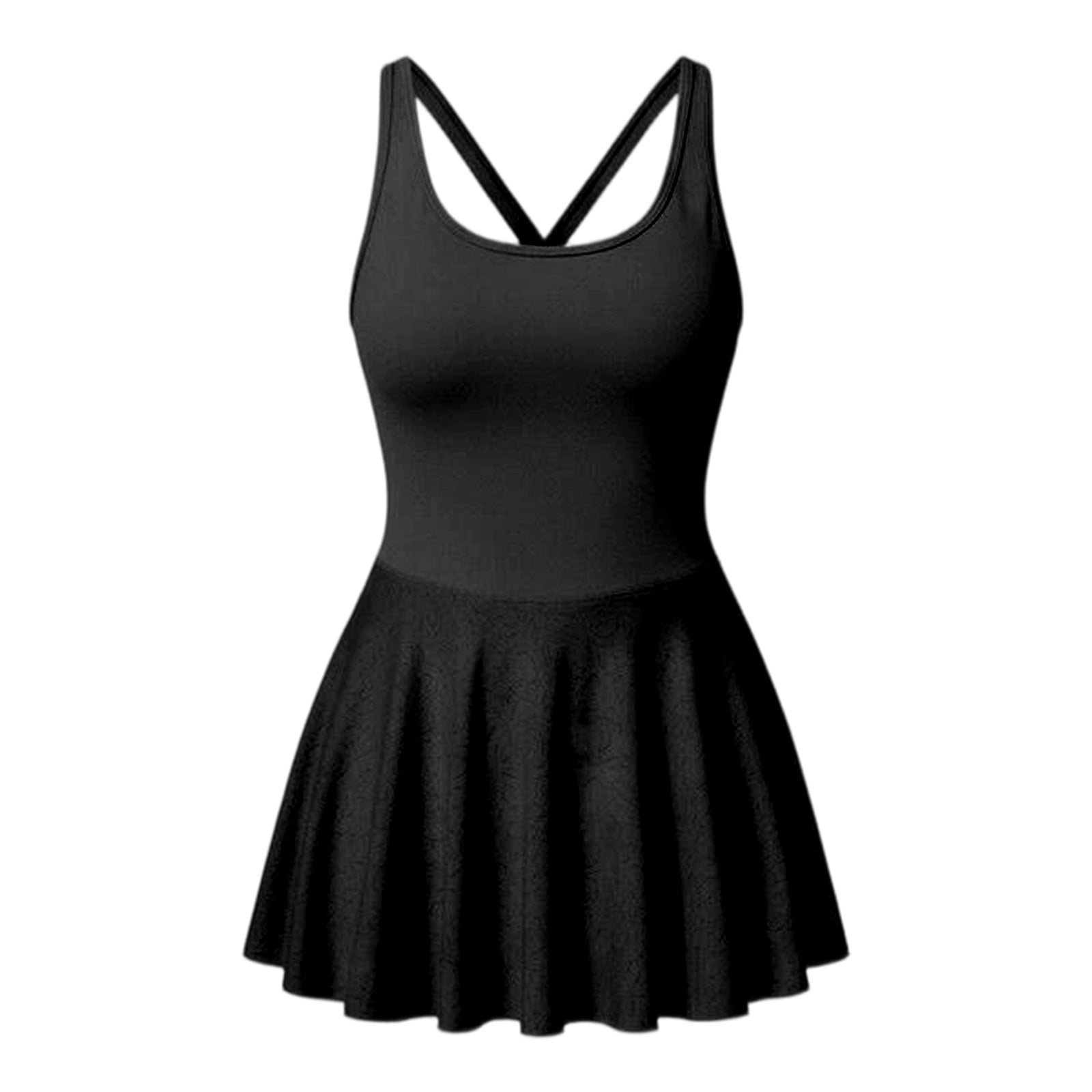 Arlun Women's Summer Athletic Tennis Dresses with Built in Shorts and Bra Square Neck Sleeveless Workout Exercise Casual Mini Dresses Solid Color Stretch Comfy Short Sundress Black M