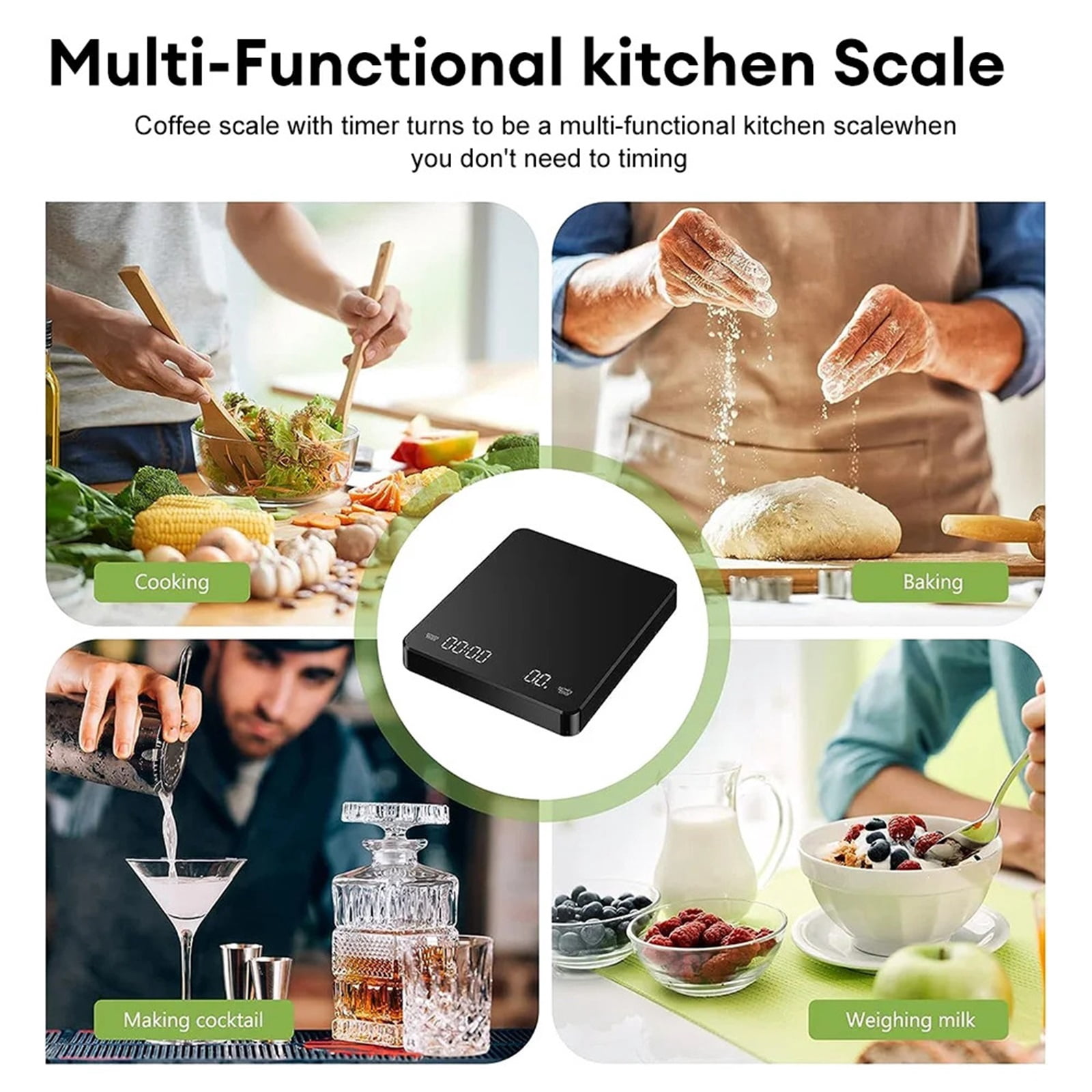 3kg/0.1g Electronic Coffee Scale Rechargeable Pour Over Espresso Scale with Smart Timer Digital Food Balance Kithcen Scale