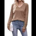 thumbnail image 2 of Camisas de Larga para Mujer, Cuello en V, Blusas Casuales de Otoño, Suéteres Holgados, Túnicas, Ropa de Moda 2025. Camello M, 2 of 9