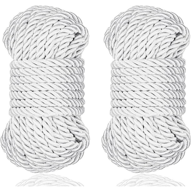 Braided Twisted Silk Ropes 8mm Diameter Soft Solid Braided Twisted Ropes  Decorative Twisted Satin Shiny Cord Rope for All Purpose and DIY Craft  (White,2 Pieces) 